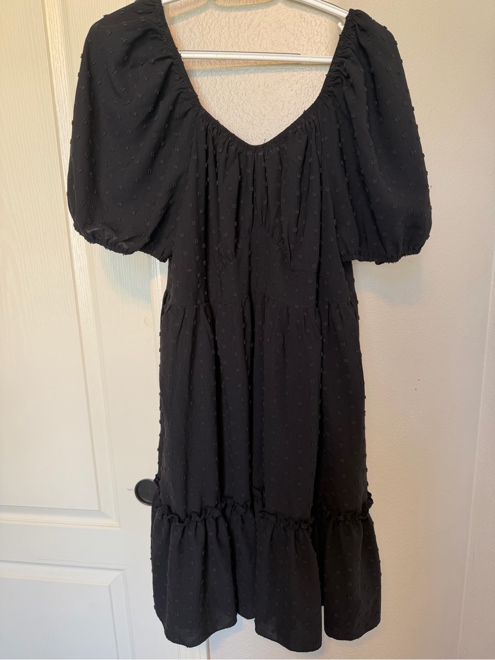 SHEIN Black Puff Sleeve Casual Midi Dress